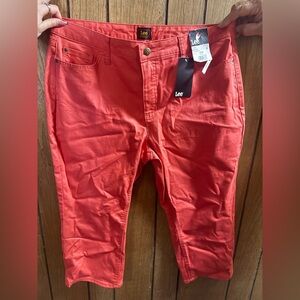 Lee Poppy Mid-Rise Slim Pants in Bright Coral Red